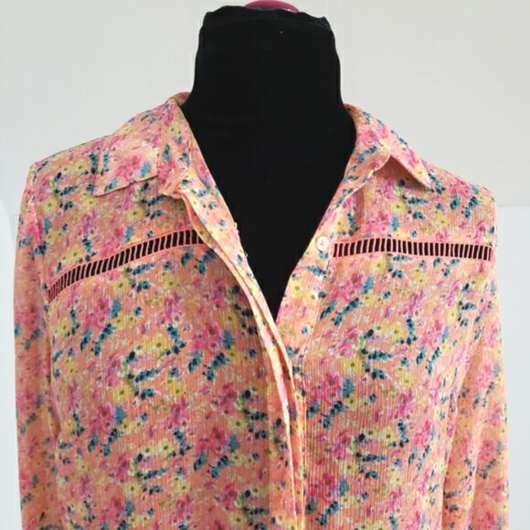 Kut From The Kloth Floral Tab Sleeve Cut Out Top Medium Casual Office Career - Picture 5 of 11